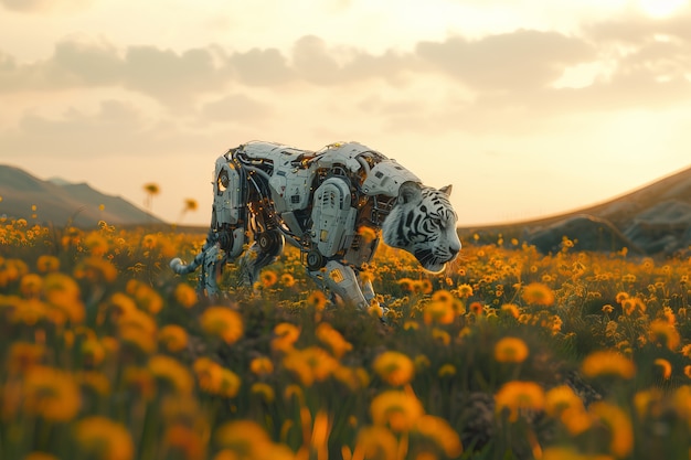 futuristic half-robot tiger