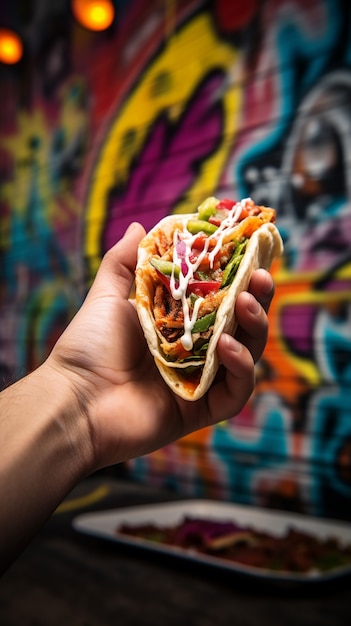 hand holding delicious taco