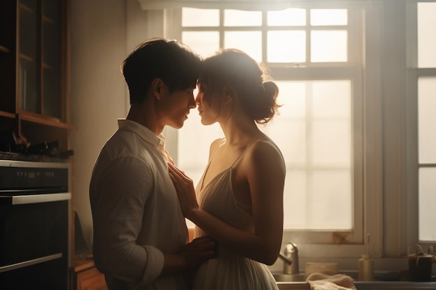 medium shot couple being romantic