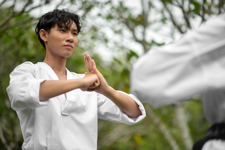 Miễn phí Photo người đàn ông tập luyện taekwondo ngoài trời giữa thiên nhiên