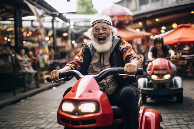 portrait of smiley senior man at the amusement park