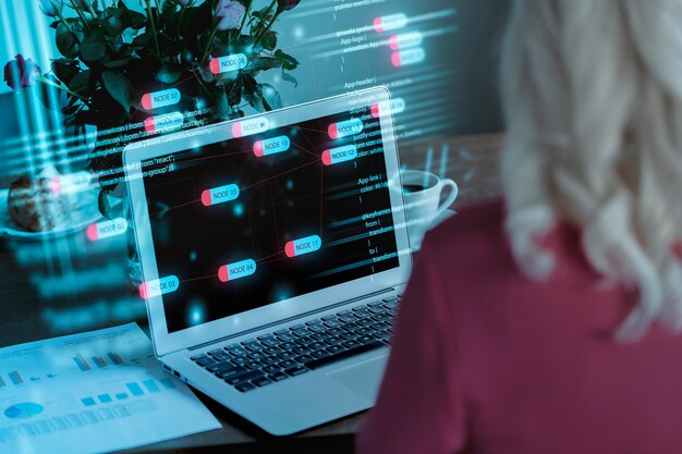 programming background with person working with codes on computer