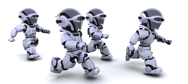 Robots competing in a race