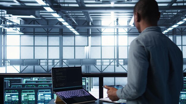 Server farm employee using artificial intelligence tech on devices