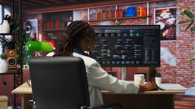 Teleworking programmer using computer for artificial intelligence developing