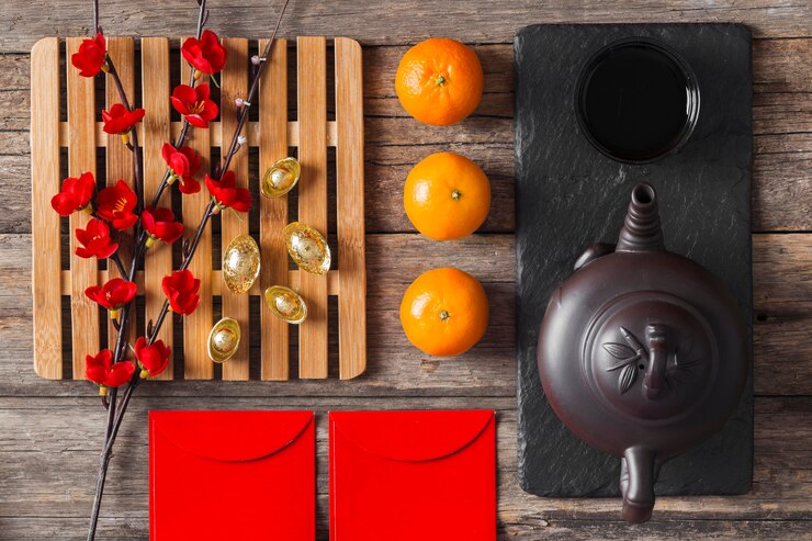 Miễn phí Photo top view of chinese new year concept on wooden table