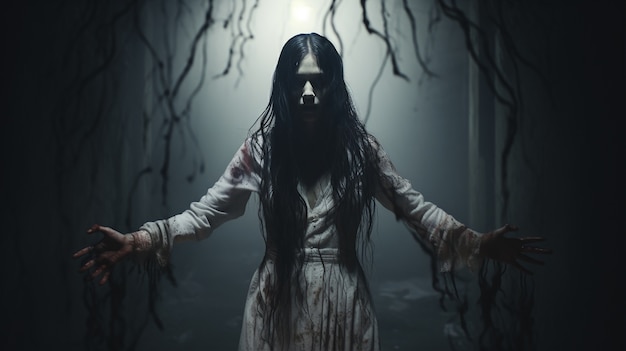 view of scary wet woman