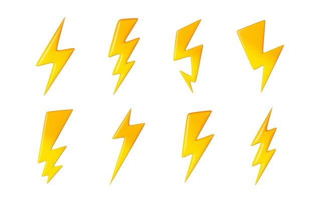3d illustration set of yellow lightning signs
