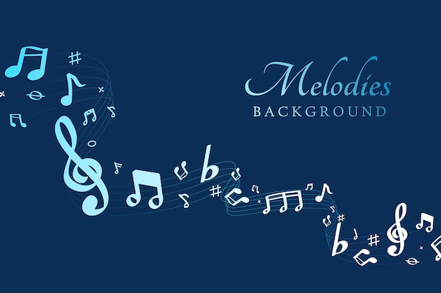blue flowing music notes on blue background vector