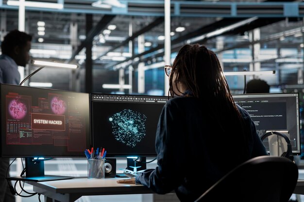 Data center engineer using AI visualization tool sees virus warning