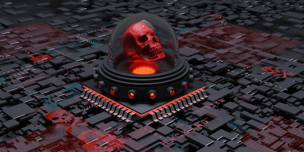 Hacked unprotected system dark background 3d illustration
