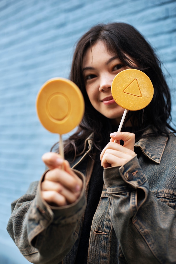 Ilmainen Kuva young woman with dalgona cookie