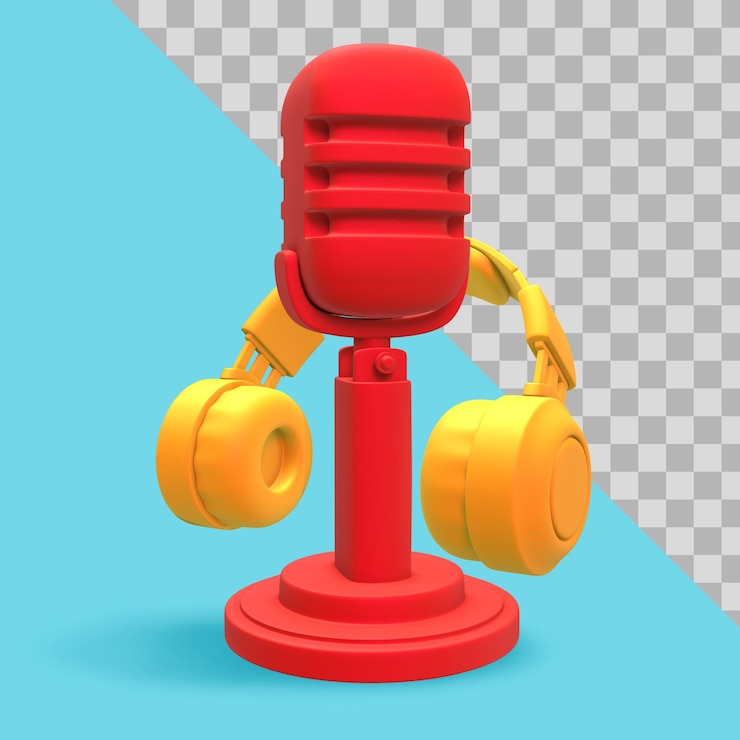 Ilmainen PSD 3d illustration. minimalist podcast rendering with headphone and microphone clipping path