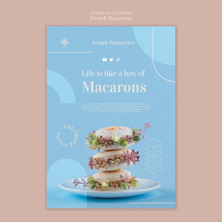 Ilmainen PSD french macarons poster template