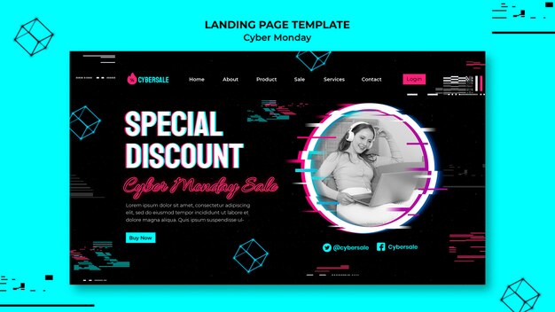 Futuristic cyber monday landing page template