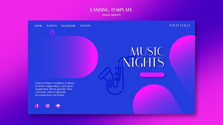 Ilmainen PSD gradient landing page for music nights festival