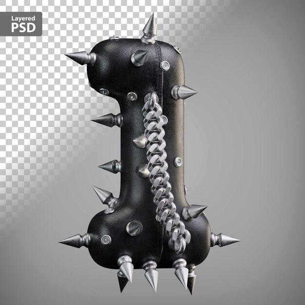 leather 3d numbers with metal spikes and chain