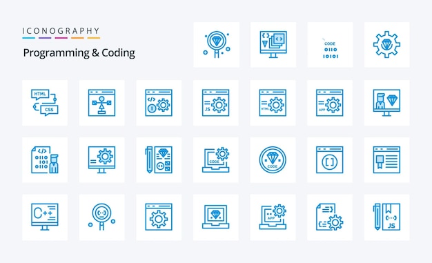 25 Programming And Coding Blue icon pack Vector icons illustration