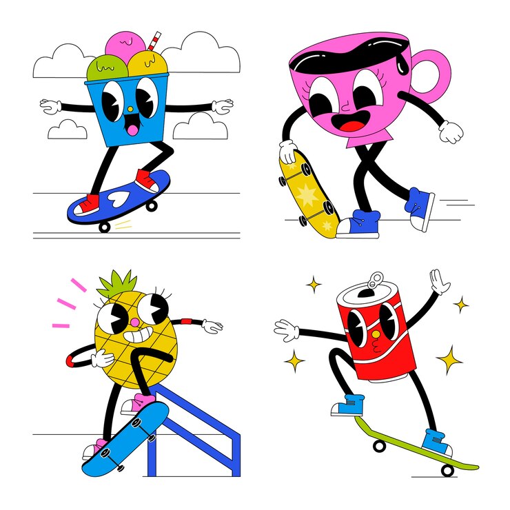 Ilmainen Vektori acid skateboarding stickers collection