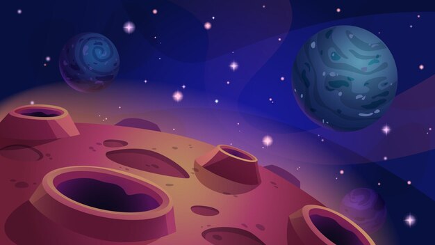 Alien planet surface with craters