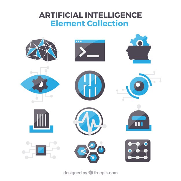 artificial intelligence elements collection in flat style