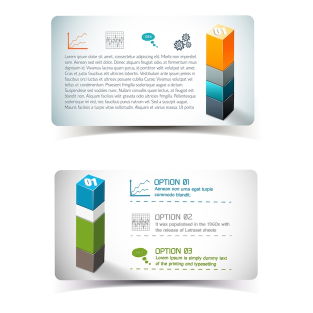 banners with infographics elements including information icons and  column from geometric forms isolated