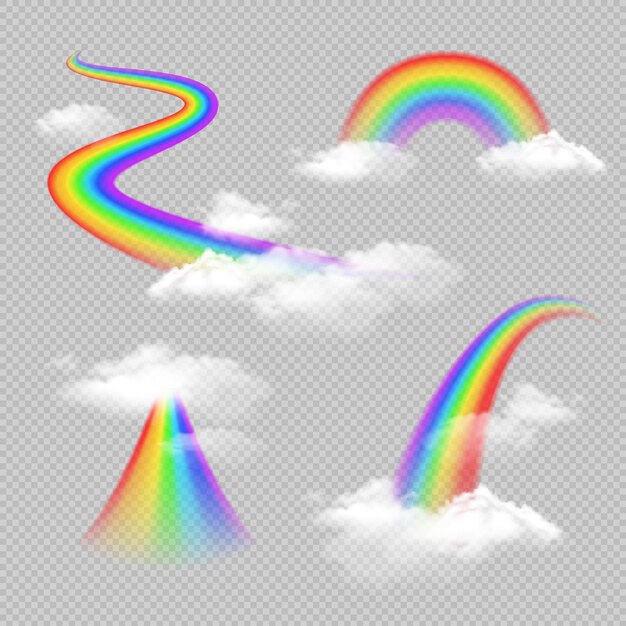 Bright colored rainbow realistic transparent set isolated