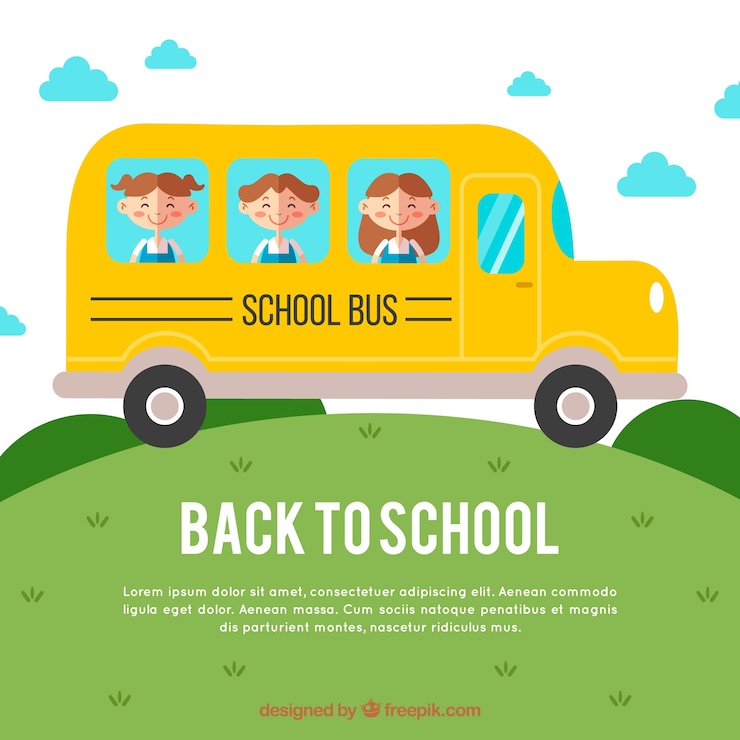 Ilmainen Vektori children going to school by bus with flat design