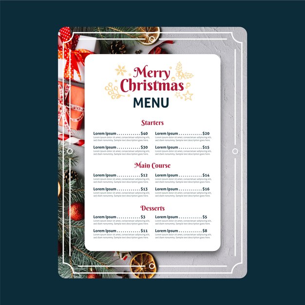Christmas menu template with photo