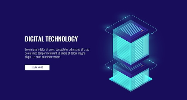 cloud storage database isometric, server room, personal data information processing