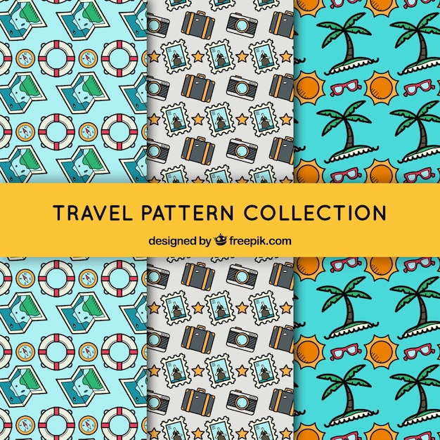decorative travel patterns with map and other elements 