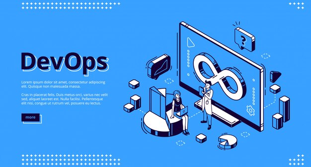 devops isometric illustration for web design, development and operation