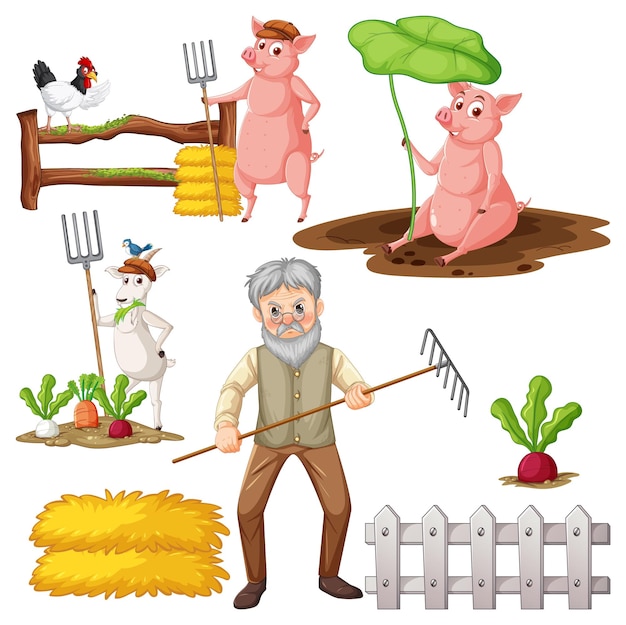 farm objects and elements vector set
