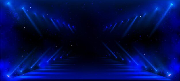 Fashion runway hall with blue spotlight