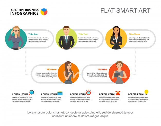 Five coworkers process chart template for presentation
