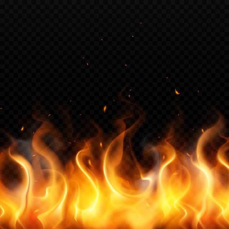 Ilmainen Vektori flame of gold fire on dark transparent background with red sparks flying up realistic