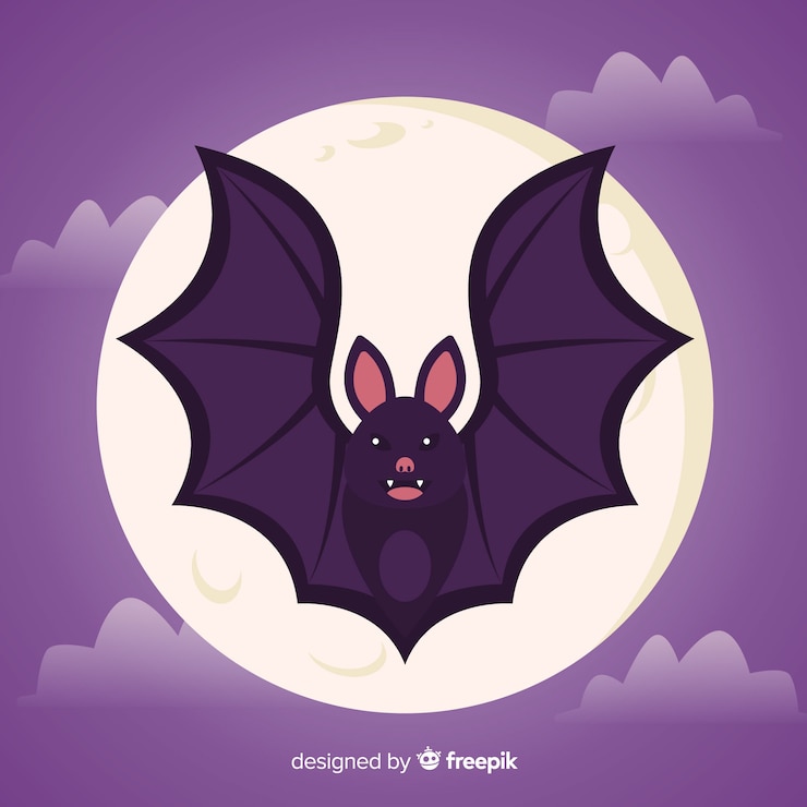 Ilmainen Vektori flat halloween bat in front of full moon