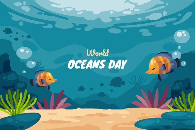 Flat world oceans day background