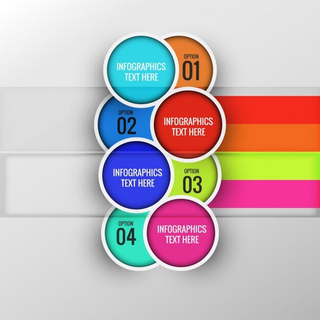 Four circular options for a colorful infographic