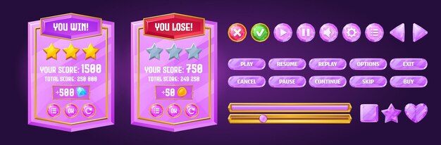 Game boards with level score and menu buttons