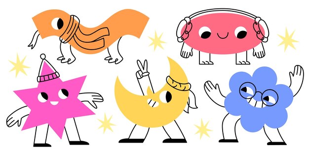 Geometric doodle shapes characters set