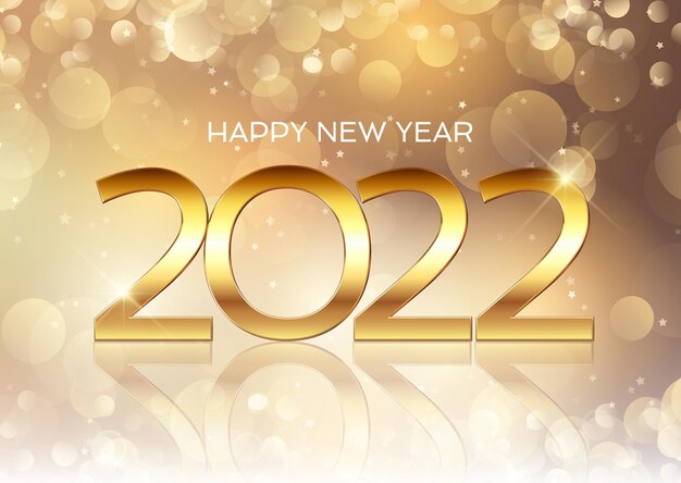 golden happy new year background with bokeh lights design