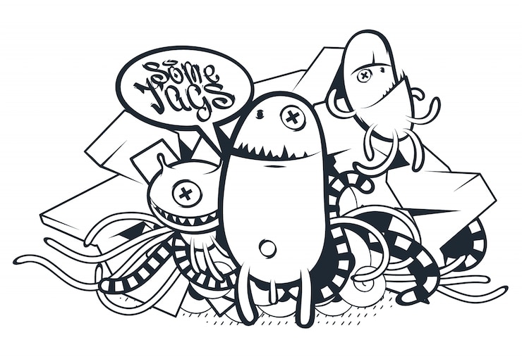 Ilmainen Vektori hand drawn creatures in graffiti style