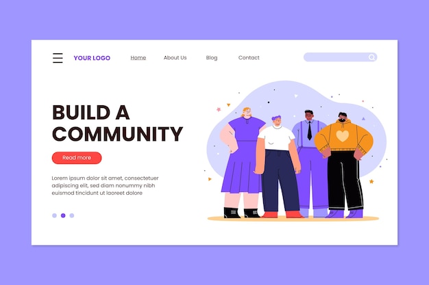 hand drawn flat design group of people landing page