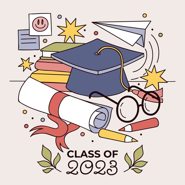 hand drawn illustration for class of 2023 graduation