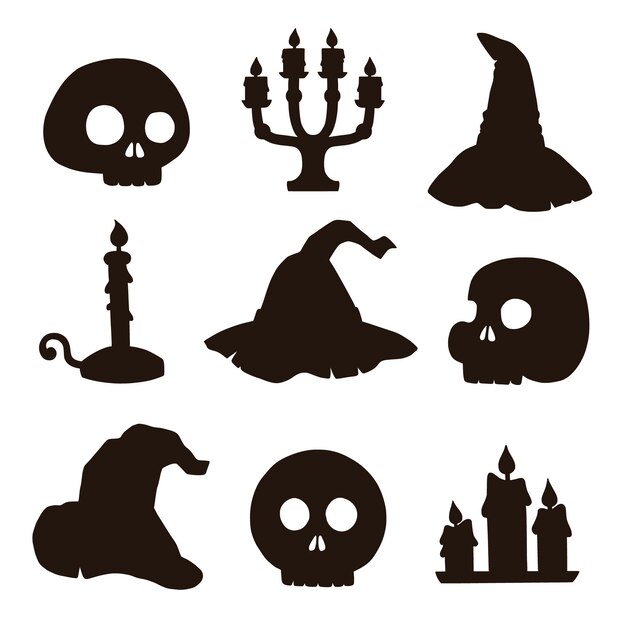Hand drawn monochrome silhouettes collection for halloween celebration