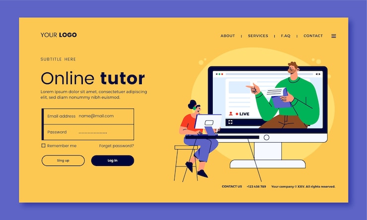 Ilmainen Vektori hand drawn online tutor landing page design