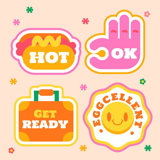 Hand drawn  retro sticker  set