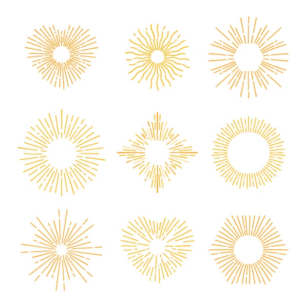 hand drawn yellow sunburst set