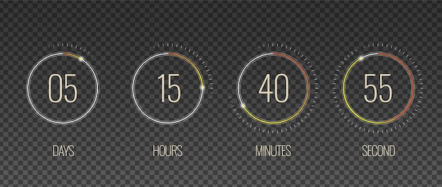 Interface countdown transparent set with hour and minute symbols realistic isolated